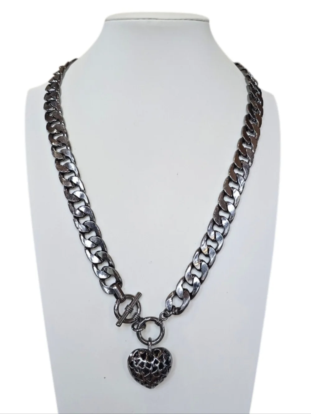 Torrid Heart Pendant Cuban Chain Link Gunmetal Gray Necklace
